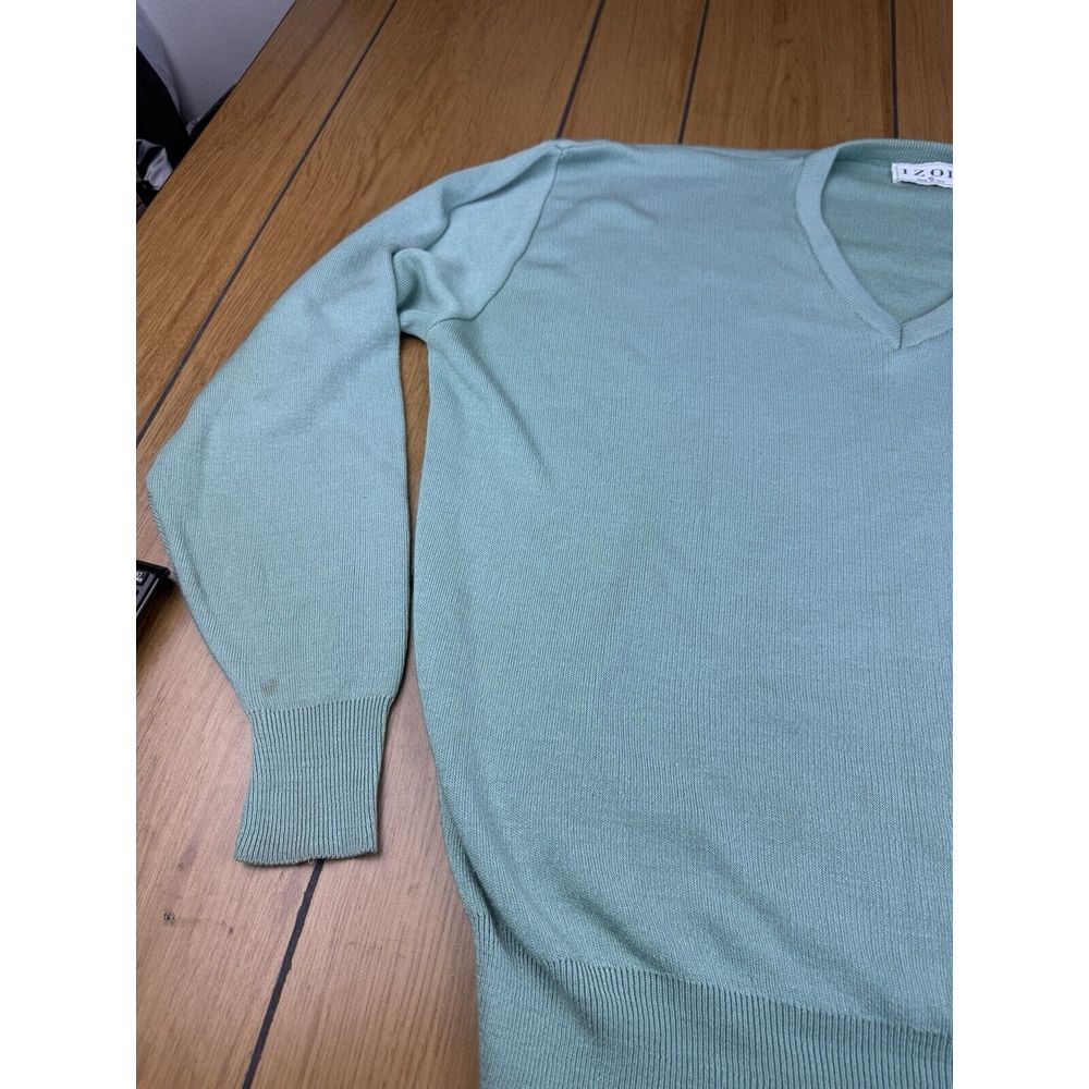 Vintage Izod V-Neck Pullover Sweater Green USA Made‎ 100% Acrylic Mens XL - Picture 4 of 16